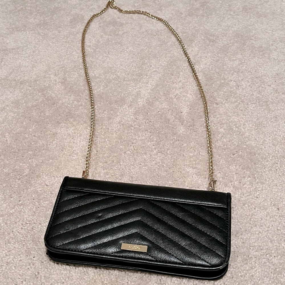 NEW ALDO crossbody wallet/purse with gold chain - Black Quilted Crossbody Bag